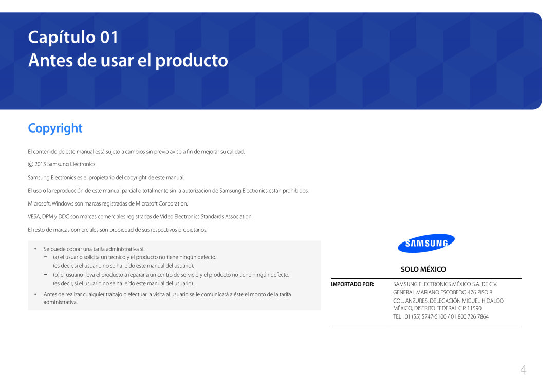 Samsung LS24E500CS/EN, LS27E500CSZ/EN manual Antes de usar el producto, Capítulo, Copyright, Solo México 