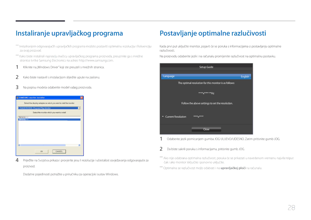 Samsung LS24E500CS/EN manual Instaliranje upravljačkog programa, Postavljanje optimalne razlučivosti 