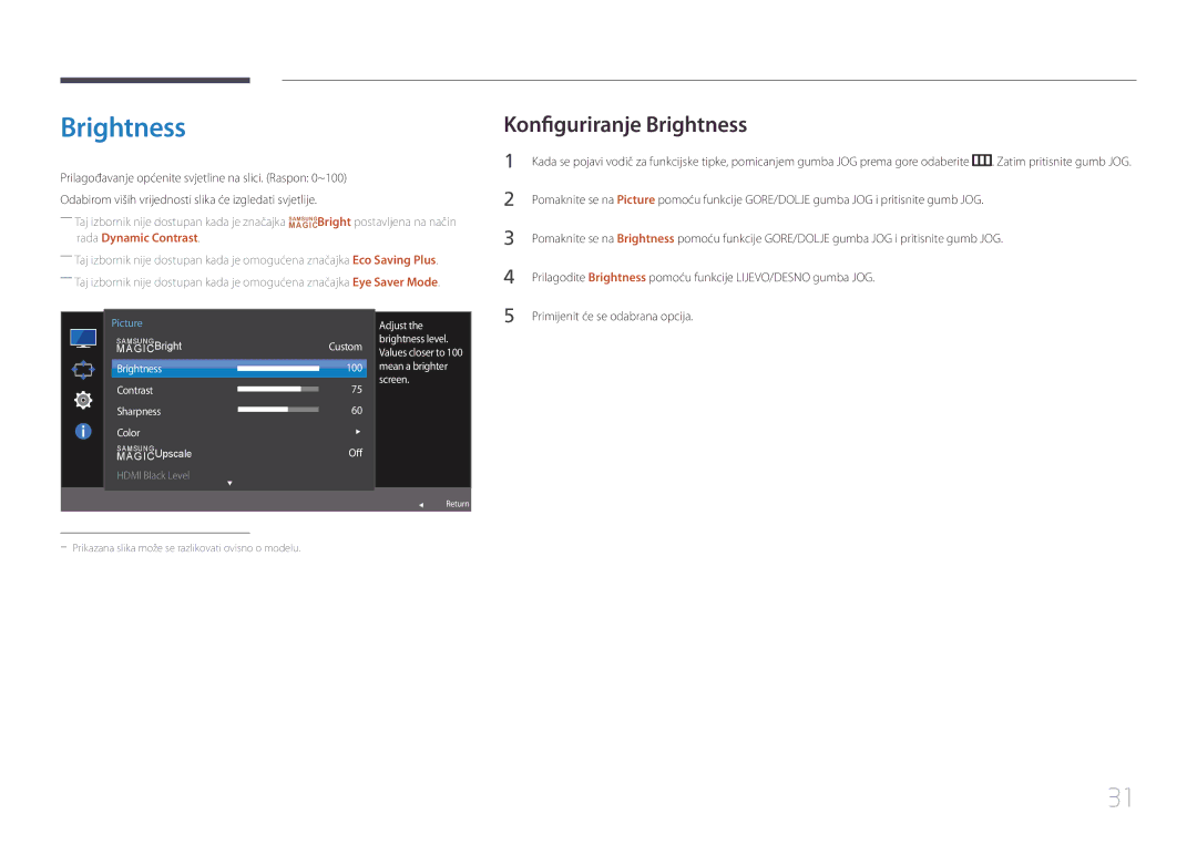 Samsung LS24E500CS/EN manual Konfiguriranje Brightness 