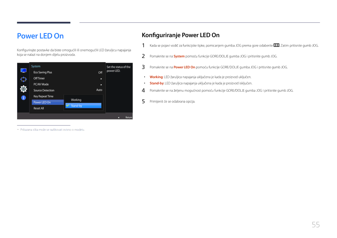 Samsung LS24E500CS/EN manual Konfiguriranje Power LED On 