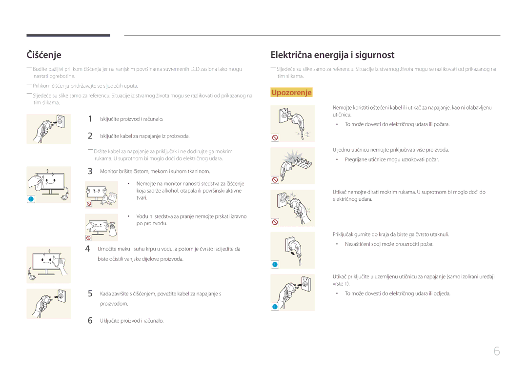 Samsung LS24E500CS/EN manual Čišćenje, Električna energija i sigurnost 