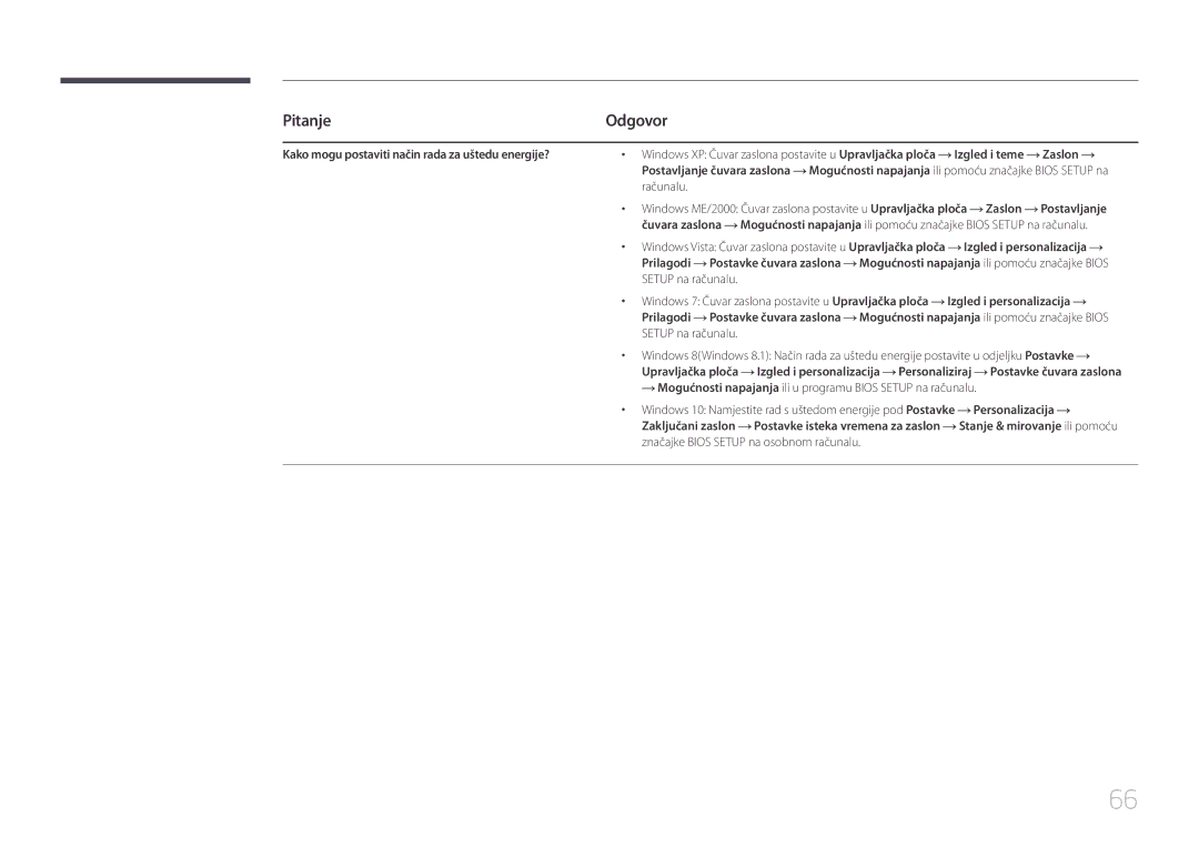 Samsung LS24E500CS/EN manual Pitanje, Kako mogu postaviti način rada za uštedu energije? 