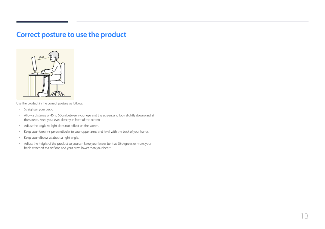 Samsung LS24E510CS/CI, LS24E510CS/EN, LS24E510CS/KZ manual Correct posture to use the product 