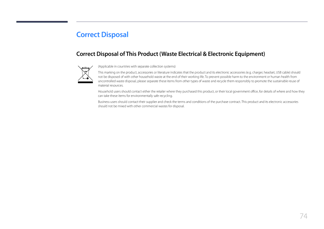 Samsung LS24E510CS/KZ, LS24E510CS/EN, LS24E510CS/CI manual Correct Disposal 