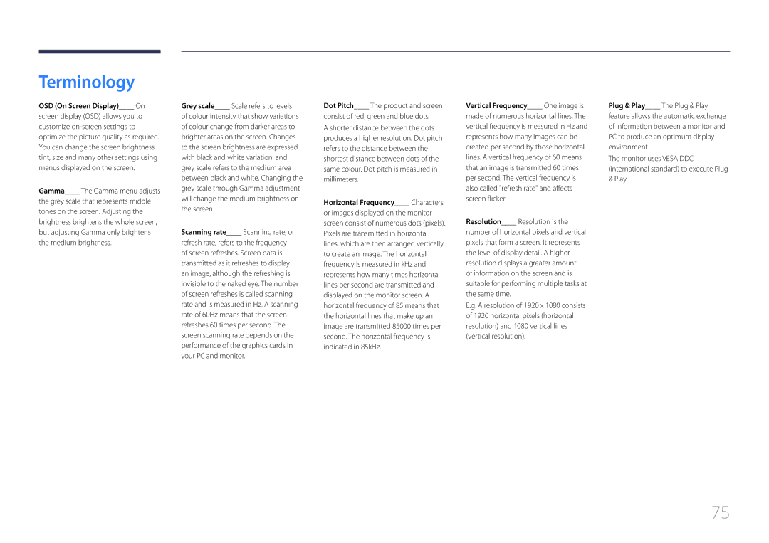 Samsung LS24E510CS/EN, LS24E510CS/CI, LS24E510CS/KZ manual Terminology, OSD On Screen Display On 