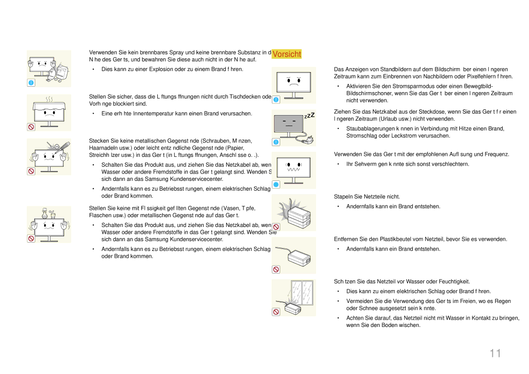 Samsung LS24E510CS/EN manual Stecken Sie keine metallischen Gegenstände Schrauben, Münzen 