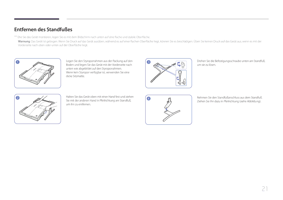 Samsung LS24E510CS/EN manual Entfernen des Standfußes 