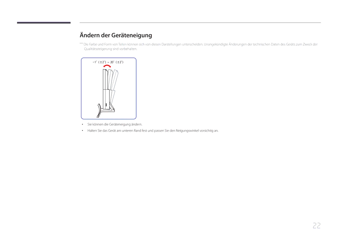 Samsung LS24E510CS/EN manual Ändern der Geräteneigung 