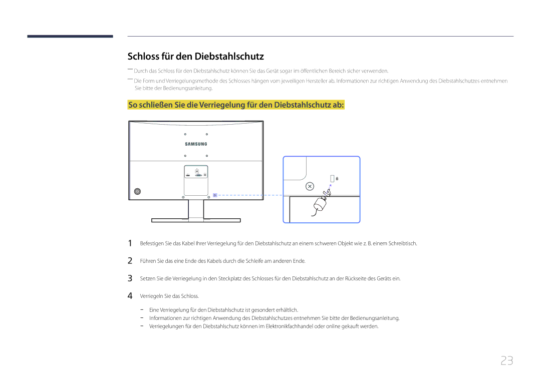 Samsung LS24E510CS/EN manual Schloss für den Diebstahlschutz 