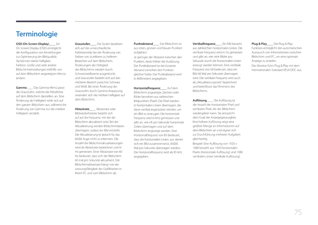 Samsung LS24E510CS/EN manual Terminologie, OSD On Screen Display Ein 