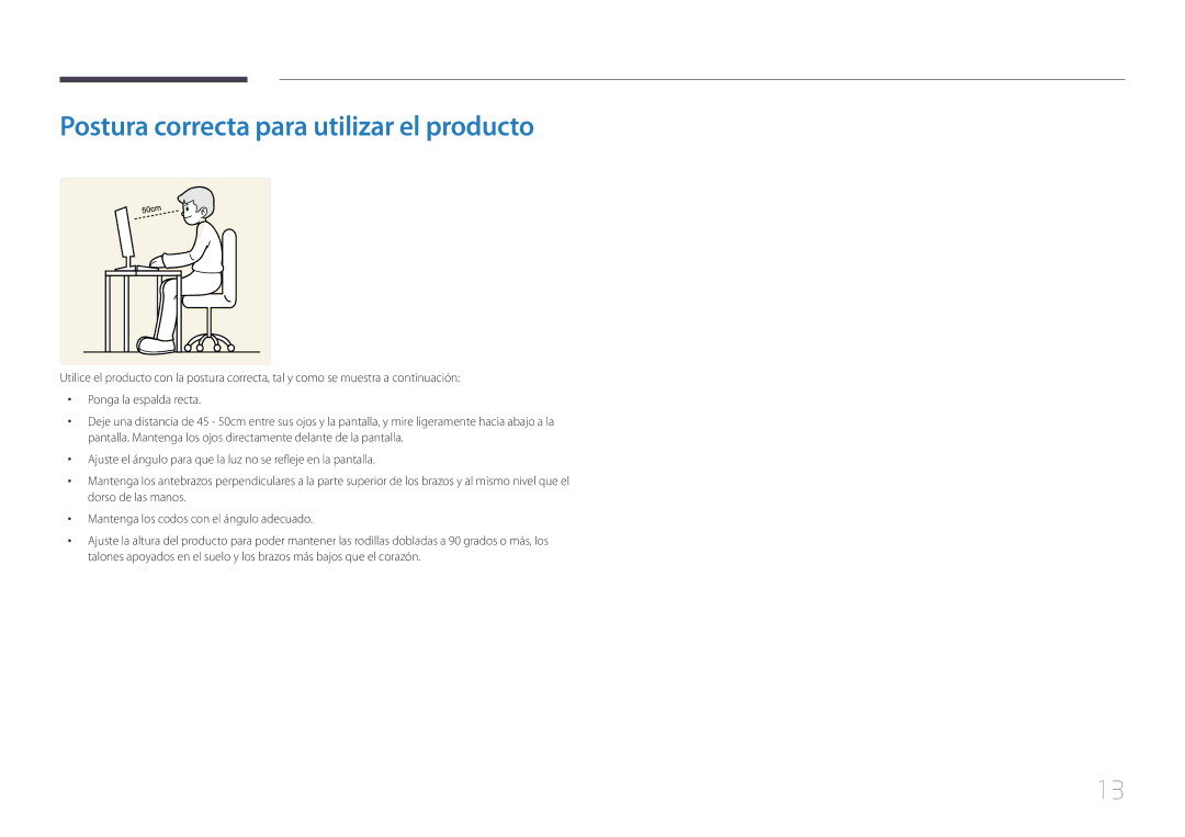 Samsung LS24E510CS/EN manual Postura correcta para utilizar el producto 