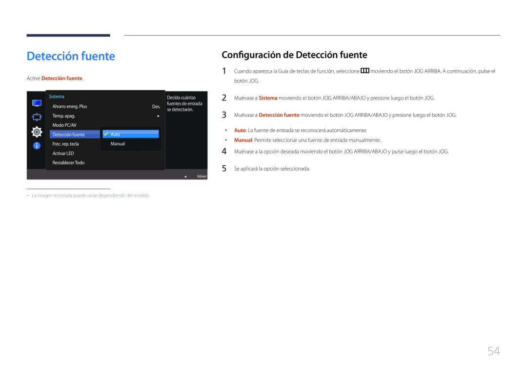 Samsung LS24E510CS/EN manual Configuración de Detección fuente, Des Auto Manual 