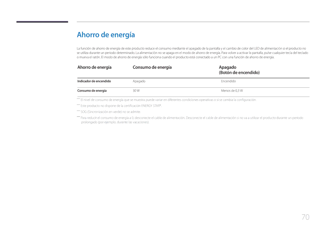 Samsung LS24E510CS/EN Ahorro de energía, Indicador de encendido, Apagado Encendido, Consumo de energía, W Menos de 0,3 W 