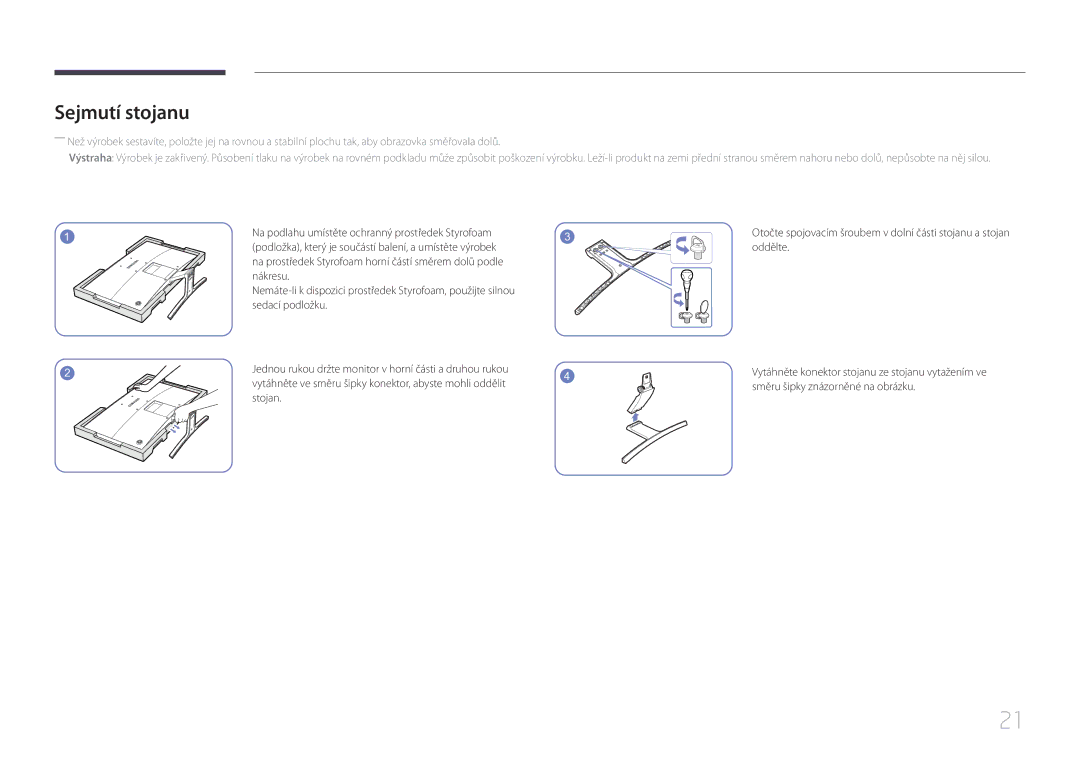 Samsung LS24E510CS/EN manual Sejmutí stojanu, Nákresu, Sedací podložku 