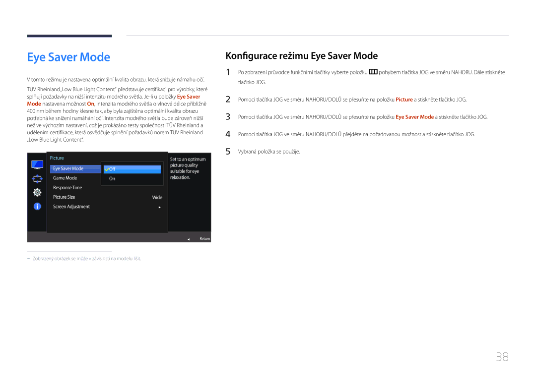 Samsung LS24E510CS/EN manual Konfigurace režimu Eye Saver Mode 