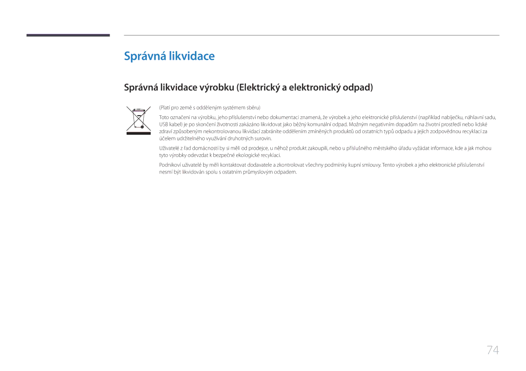 Samsung LS24E510CS/EN manual Správná likvidace výrobku Elektrický a elektronický odpad 