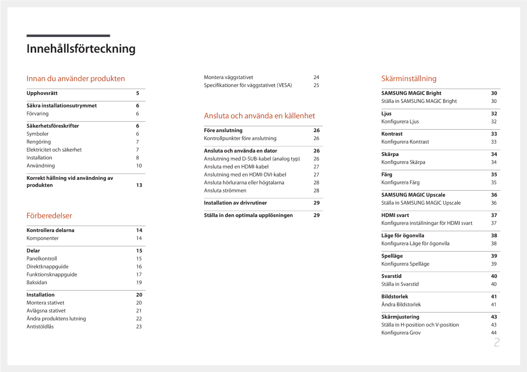 Samsung LS24E510CS/EN manual Innehållsförteckning 