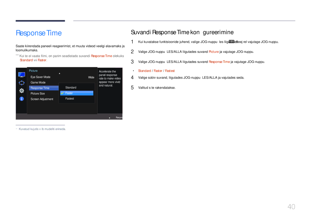 Samsung LS24E510CS/EN manual Suvandi Response Time konfigureerimine 