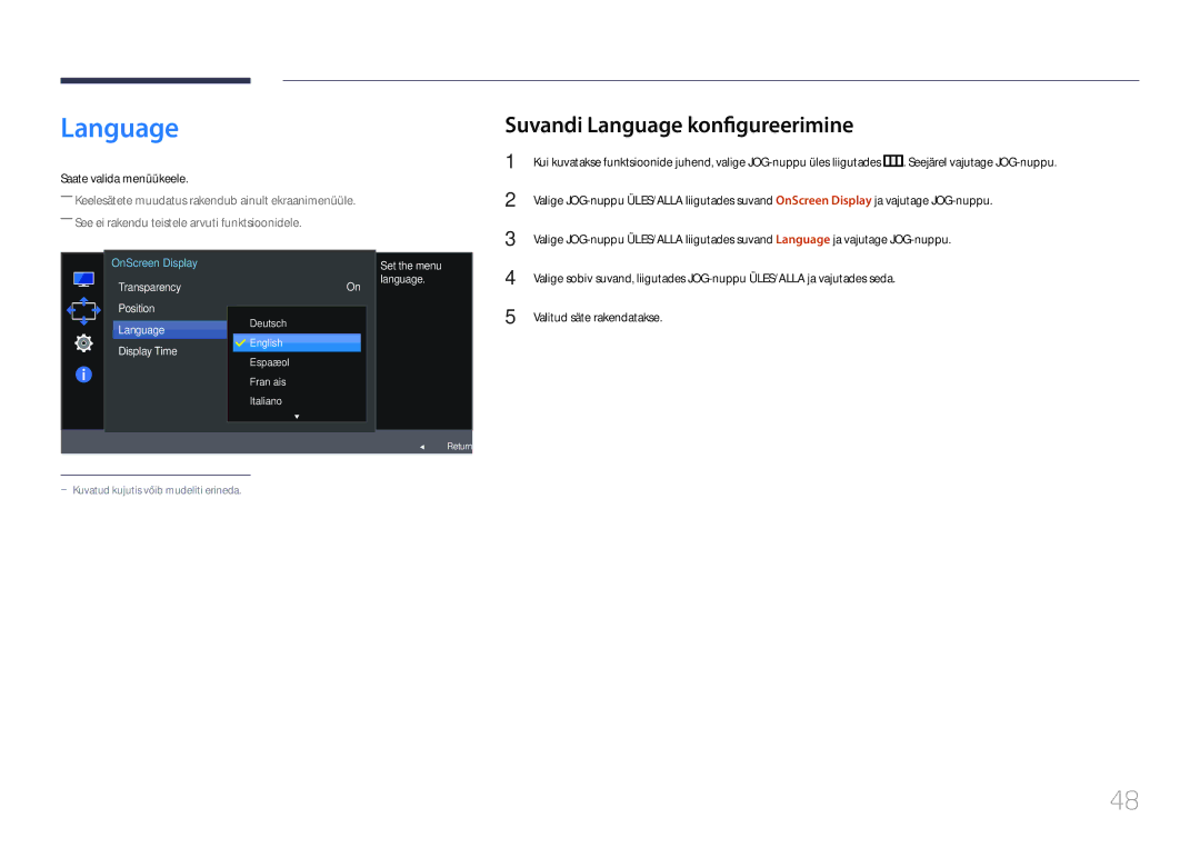 Samsung LS24E510CS/EN manual Suvandi Language konfigureerimine, Saate valida menüükeele 