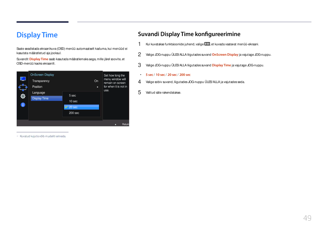 Samsung LS24E510CS/EN manual Suvandi Display Time konfigureerimine 