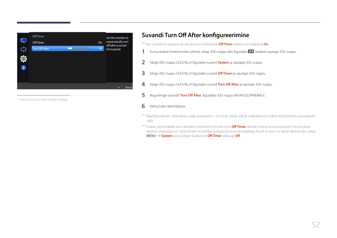 Samsung LS24E510CS/EN manual Suvandi Turn Off After konfigureerimine 