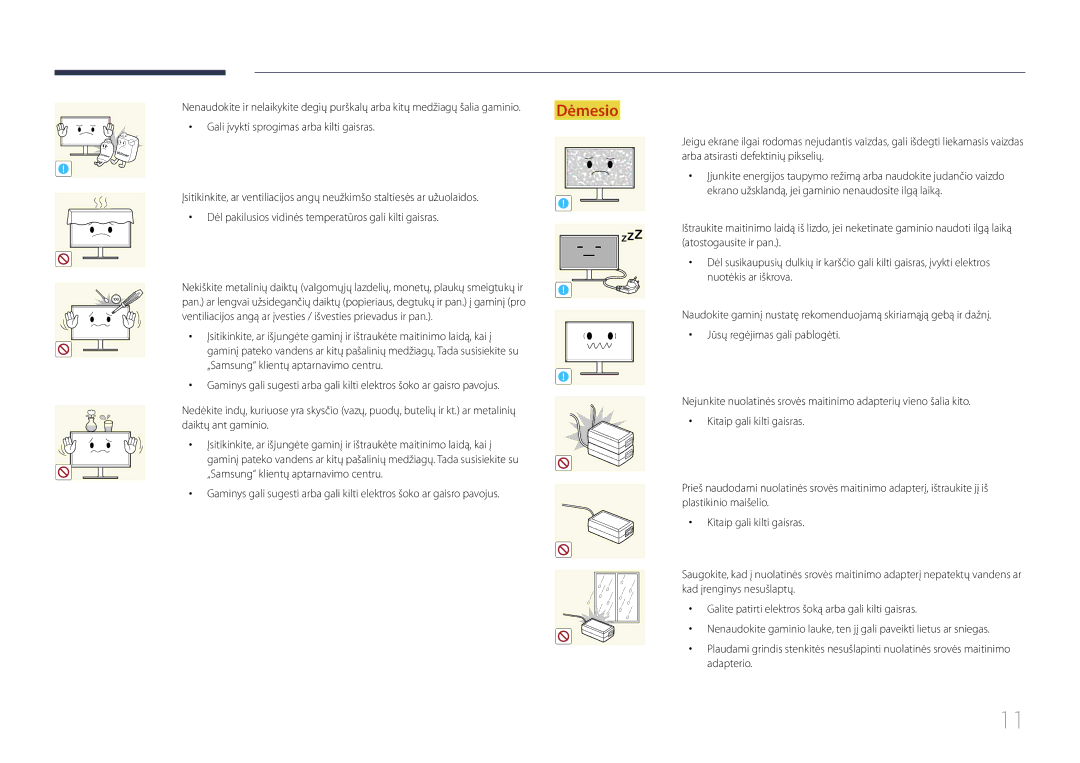 Samsung LS24E510CS/EN manual Ventiliacijos angą ar įvesties / išvesties prievadus ir pan 