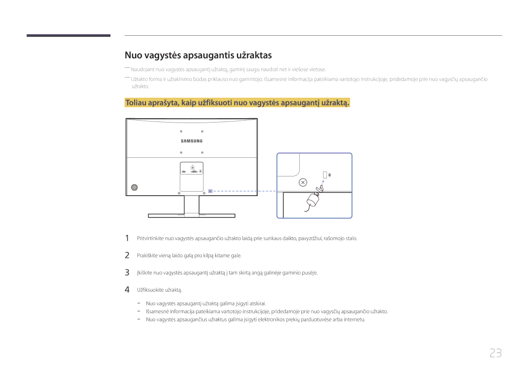 Samsung LS24E510CS/EN manual Nuo vagystės apsaugantis užraktas 