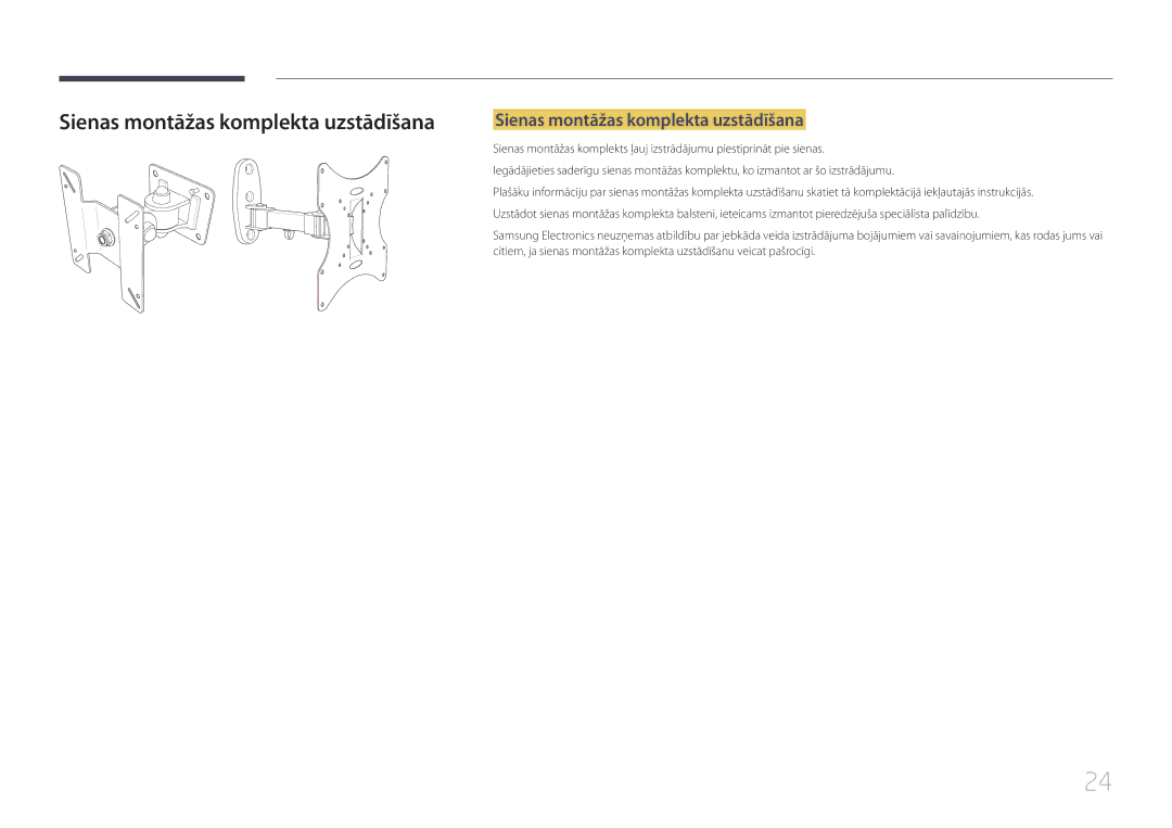 Samsung LS24E510CS/EN manual Sienas montāžas komplekta uzstādīšana 