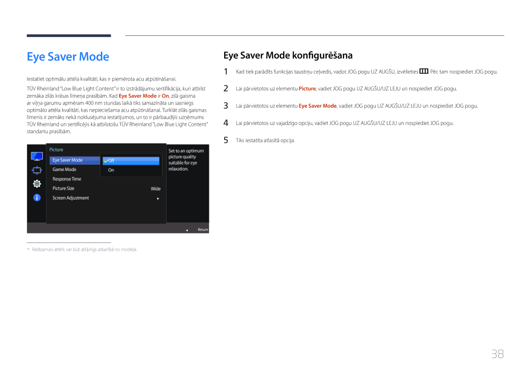 Samsung LS24E510CS/EN manual Eye Saver Mode konfigurēšana 