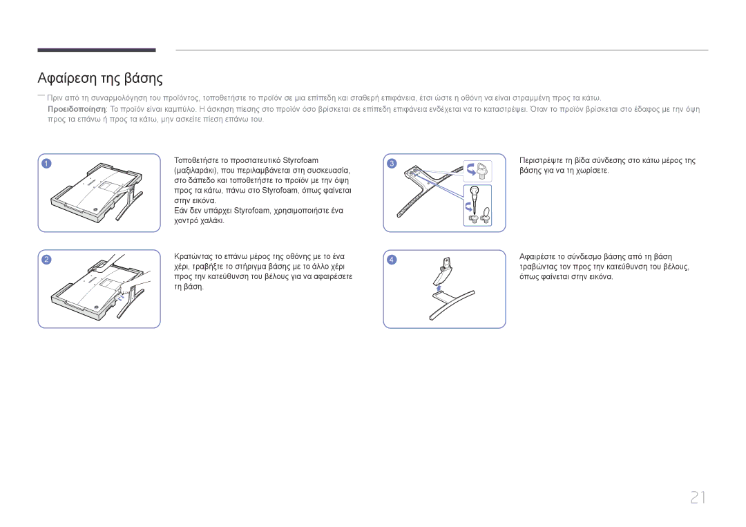 Samsung LS24E510CS/EN manual Αφαίρεση της βάσης 