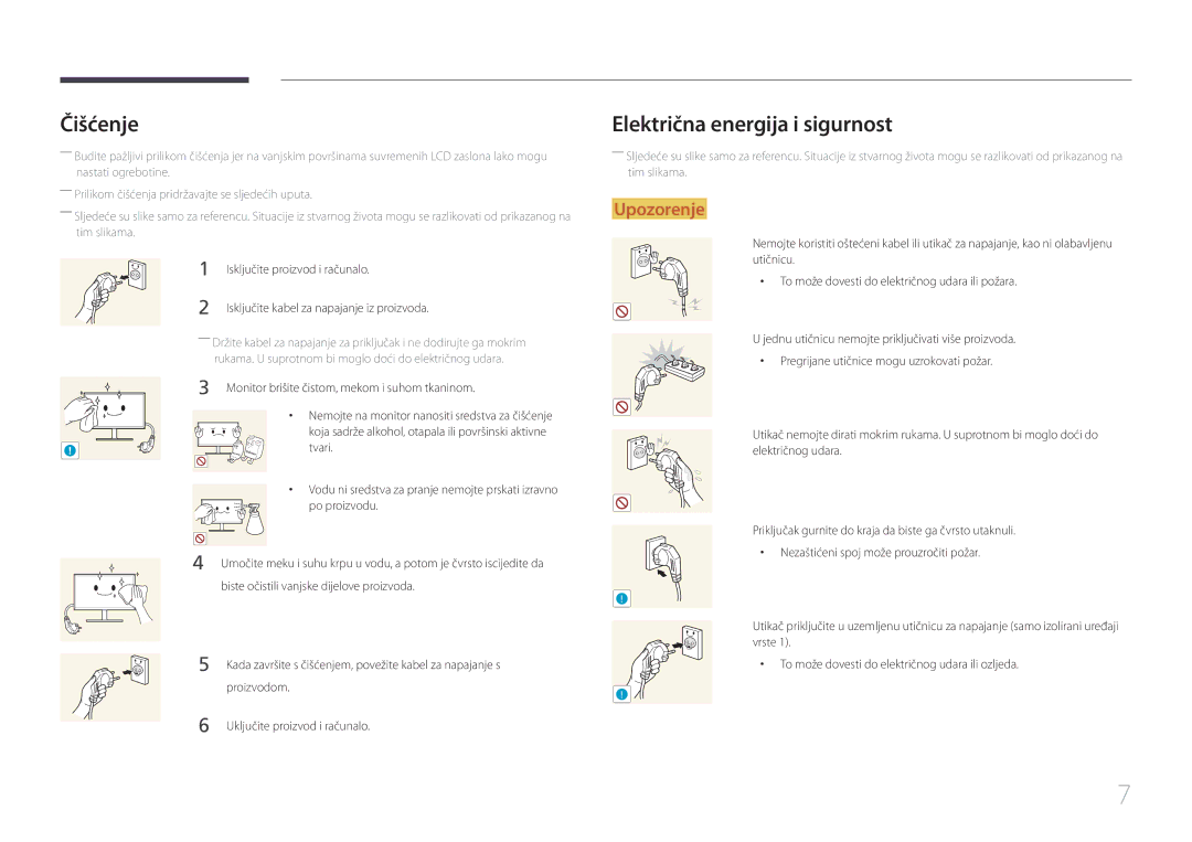 Samsung LS24E510CS/EN manual Čišćenje, Električna energija i sigurnost 