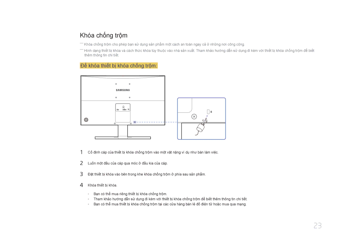 Samsung LS24E510CS/XV manual Khó́a chố́ng trộ̣m, Để̉ khó́a thiế́t bị khó́a chố́ng trộ̣m 