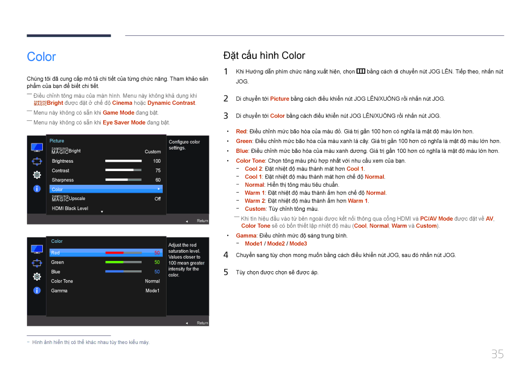 Samsung LS24E510CS/XV manual Đặ̣t cấ́u hì̀nh Color, Mode1 / Mode2 / Mode3 