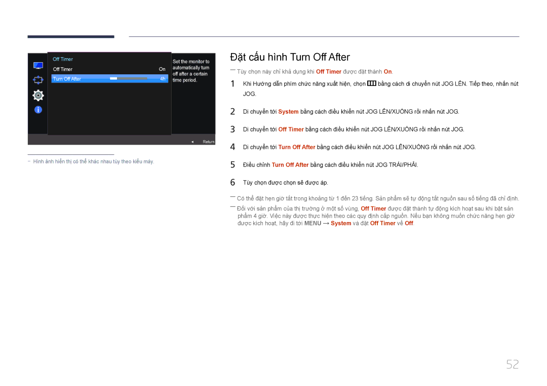 Samsung LS24E510CS/XV manual Đặ̣t cấ́u hì̀nh Turn Off After 