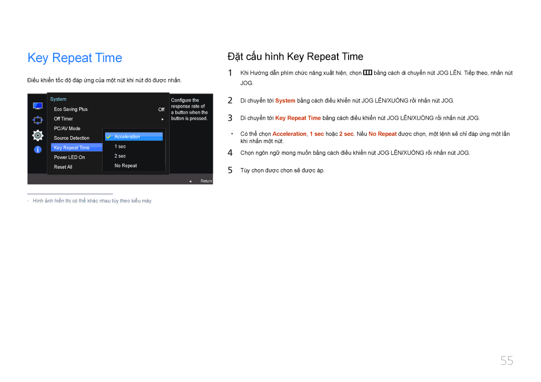 Samsung LS24E510CS/XV manual Đặ̣t cấ́u hì̀nh Key Repeat Time 