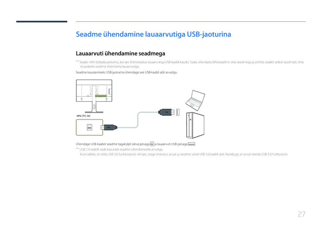 Samsung LS22E65UDS/EN, LS24E65KCS/EN manual Seadme ühendamine lauaarvutiga USB-jaoturina, Lauaarvuti ühendamine seadmega 