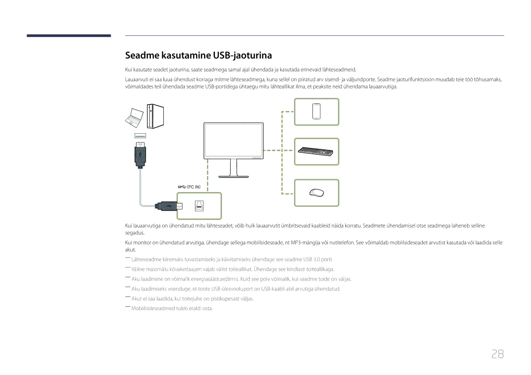 Samsung LS24E65KCS/EN, LS27E65KCS/EN, LS24E65UPL/EN, LS22E65UDS/EN manual Seadme kasutamine USB-jaoturina 