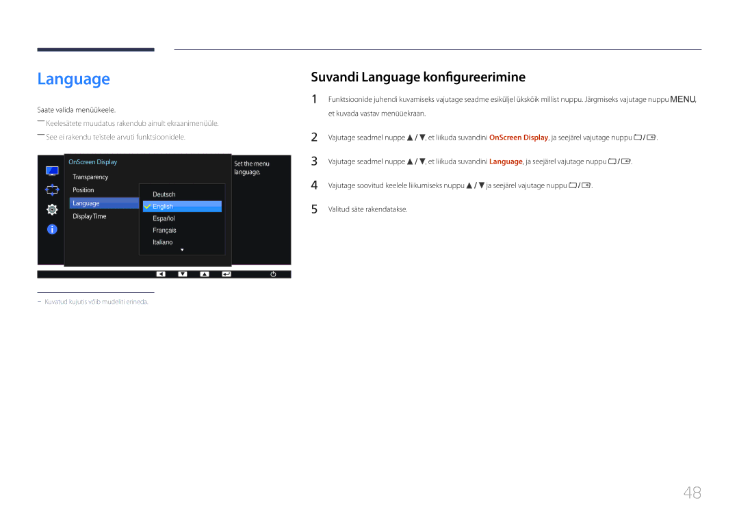 Samsung LS24E65KCS/EN, LS27E65KCS/EN, LS24E65UPL/EN manual Suvandi Language konfigureerimine, Saate valida menüükeele 