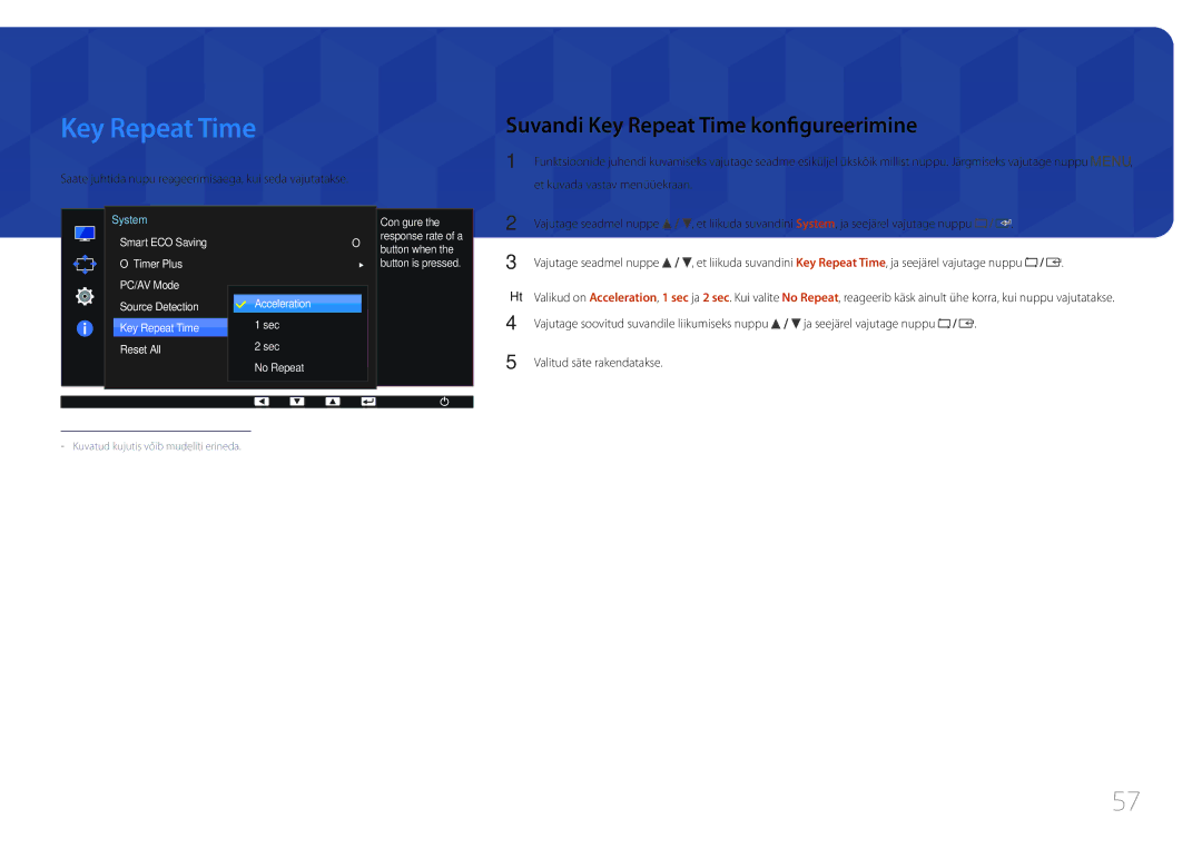 Samsung LS27E65KCS/EN, LS24E65KCS/EN, LS24E65UPL/EN, LS22E65UDS/EN manual Suvandi Key Repeat Time konfigureerimine 