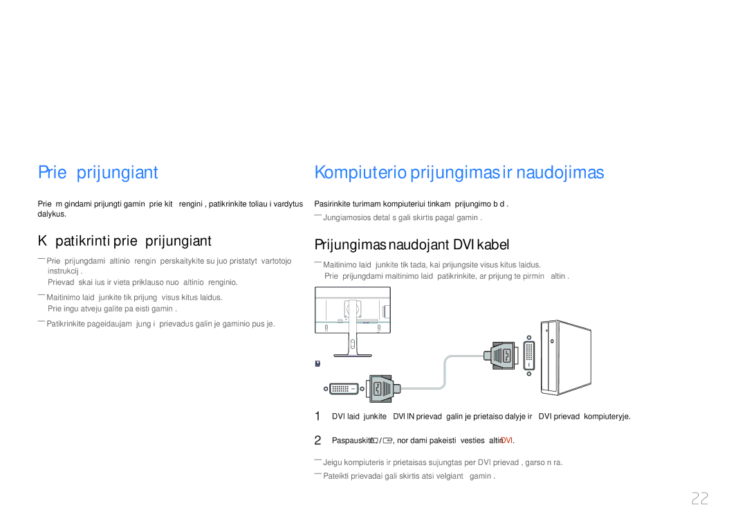 Samsung LS24E65UPL/EN Šaltinio įrenginio prijungimas ir naudojimas, Prieš prijungiant, Ką patikrinti prieš prijungiant 