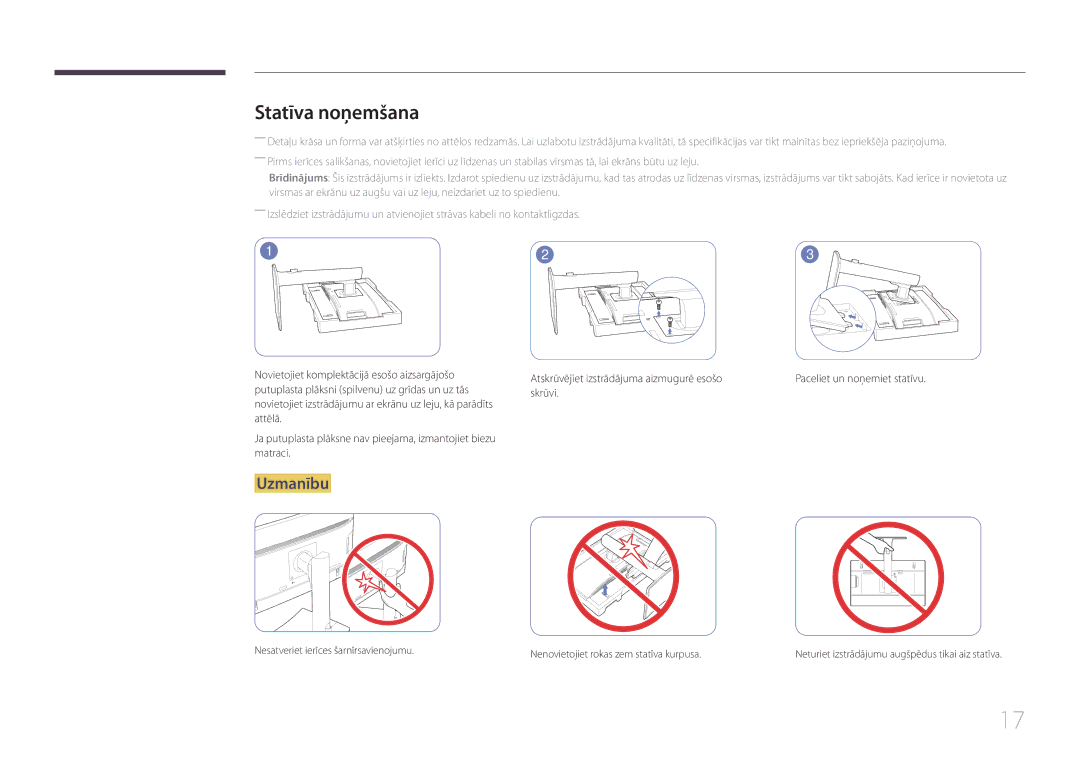 Samsung LS27E65KCS/EN, LS24E65KCS/EN, LS24E65UPL/EN Statīva noņemšana, Atskrūvējiet izstrādājuma aizmugurē esošo, Skrūvi 