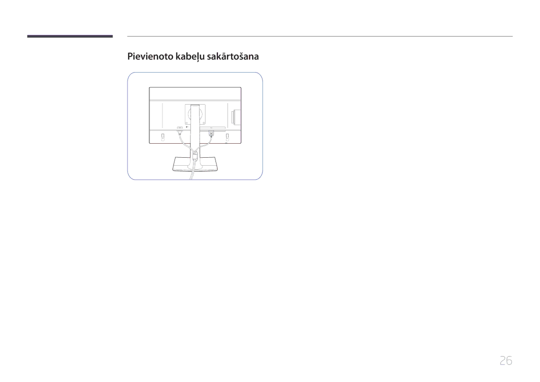 Samsung LS24E65UPL/EN, LS24E65KCS/EN, LS27E65KCS/EN, LS22E65UDS/EN manual Pievienoto kabeļu sakārtošana 