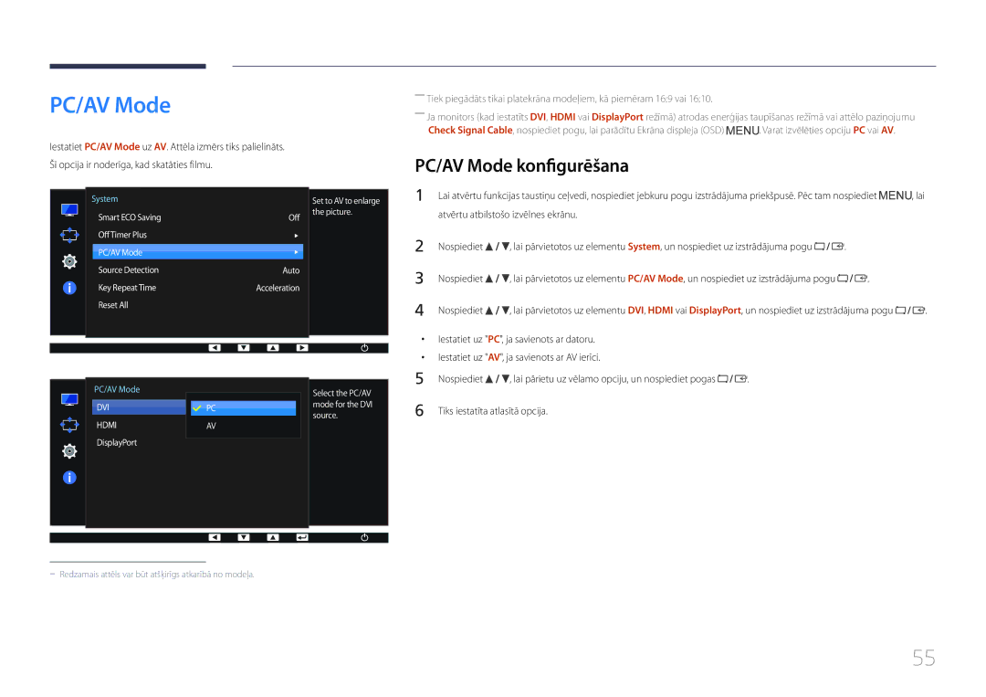 Samsung LS22E65UDS/EN, LS24E65KCS/EN, LS27E65KCS/EN, LS24E65UPL/EN manual PC/AV Mode konfigurēšana 