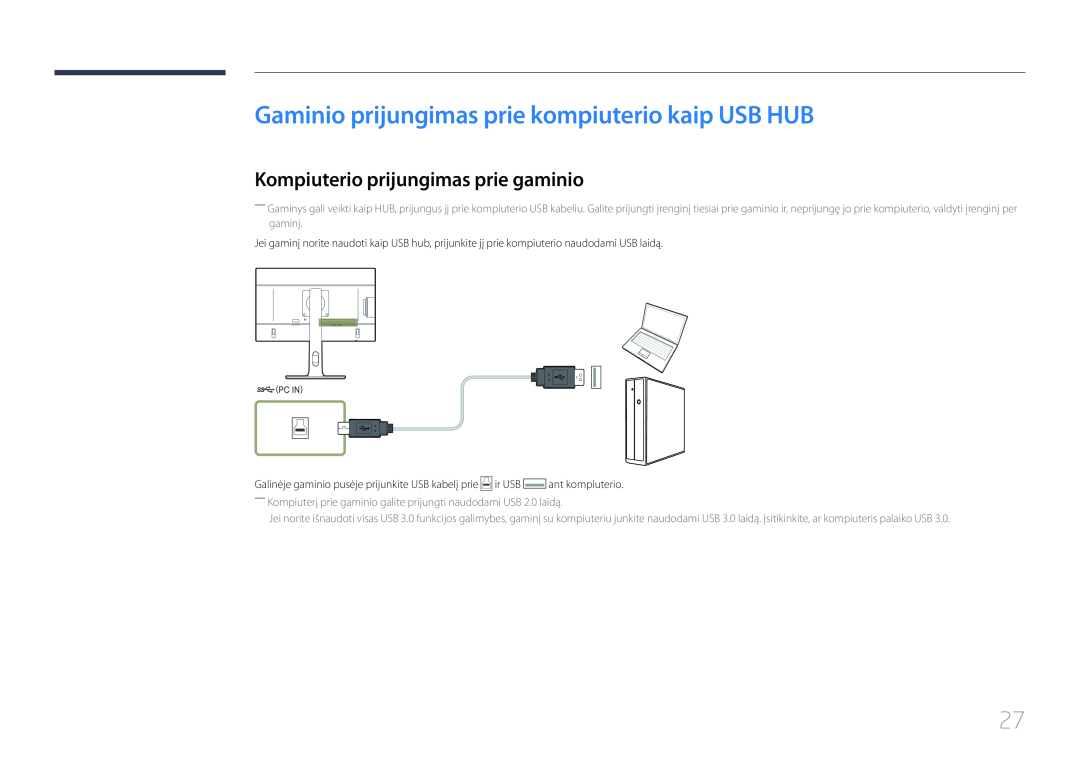 Samsung LS22E65UDS/EN manual Gaminio prijungimas prie kompiuterio kaip USB HUB, Kompiuterio prijungimas prie gaminio 