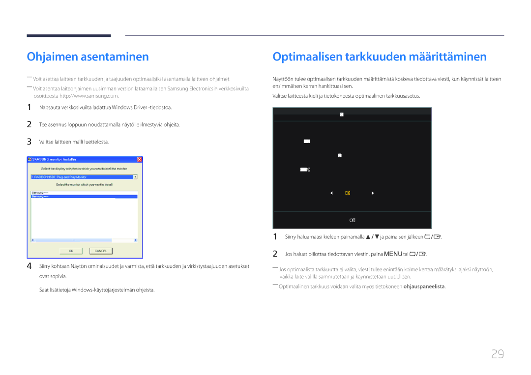 Samsung LS27E65KCS/EN Ohjaimen asentaminen, Optimaalisen tarkkuuden määrittäminen, Valitse laitteen malli luettelosta 