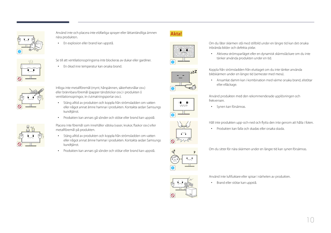 Samsung LS22E65UDSG/EN, LS24E65KCS/EN, LS27E65KCS/EN, LS24E65UPL/EN manual Ventilationsspringor, in-/utmatningsportar osv 