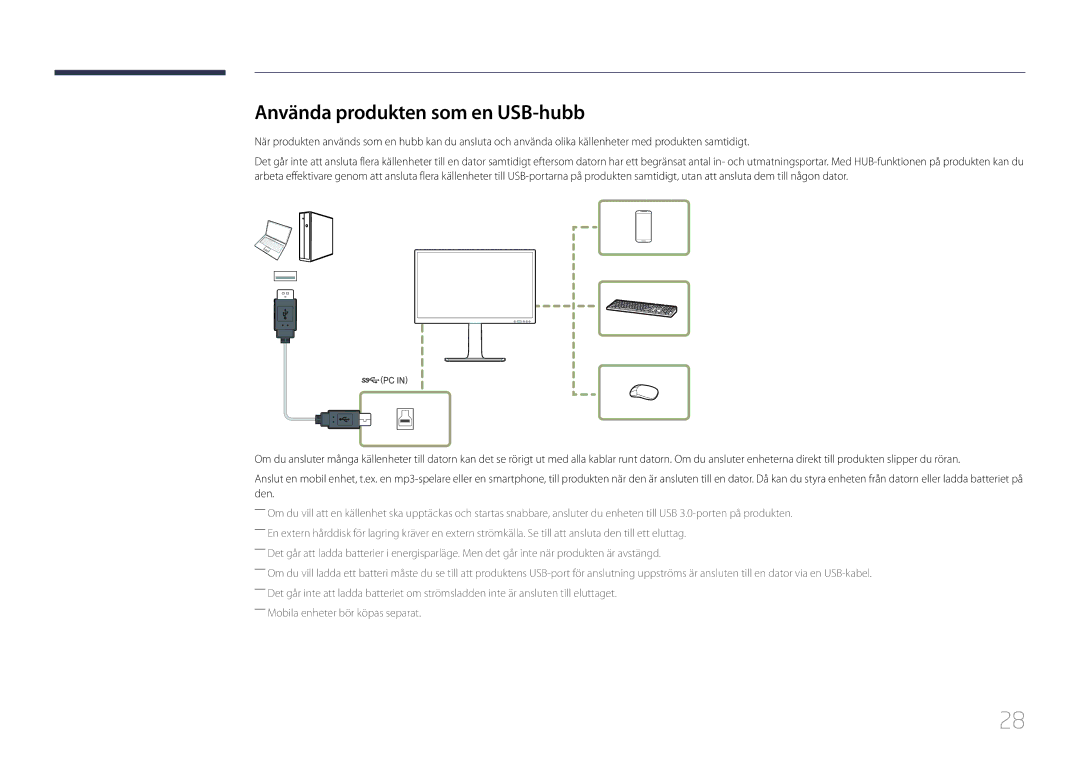 Samsung LS24E65KCS/EN, LS27E65KCS/EN, LS24E65UPL/EN, LS22E65UDSG/EN, LS24E65UPLC/EN manual Använda produkten som en USB-hubb 