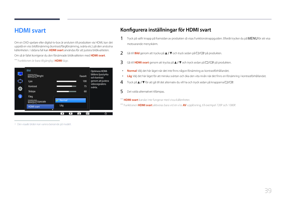 Samsung LS24E65UPLC/EN, LS24E65KCS/EN, LS27E65KCS/EN, LS24E65UPL/EN manual Konfigurera inställningar för Hdmi svart 