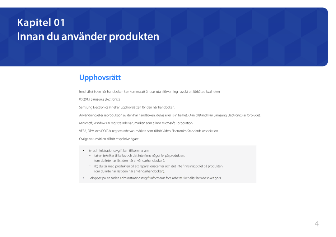 Samsung LS24E65UPLC/EN, LS24E65KCS/EN, LS27E65KCS/EN, LS24E65UPL/EN, LS22E65UDSG/EN Innan du använder produkten, Upphovsrätt 