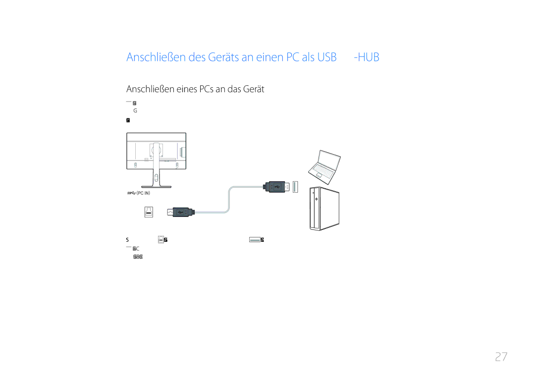 Samsung LS24E65UPL/EN, LS24E65KCS/EN Anschließen des Geräts an einen PC als USB-HUB, Anschließen eines PCs an das Gerät 